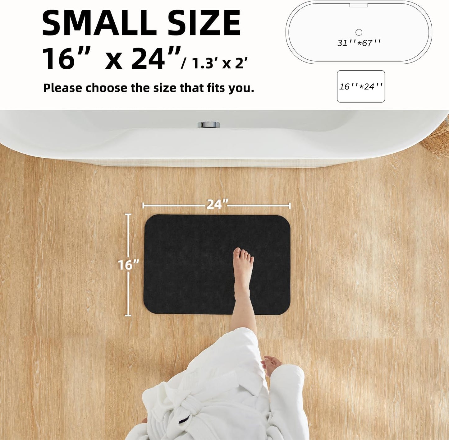 TYUU Bath Mat, Bathroom Rugs Non Slip Washable Thin Absorbent Quick Dry Bath Mat Fits Under Door Bathroom Floor Mat Perfect for Bath, Shower, or Sink 16"x24" Dark Grey