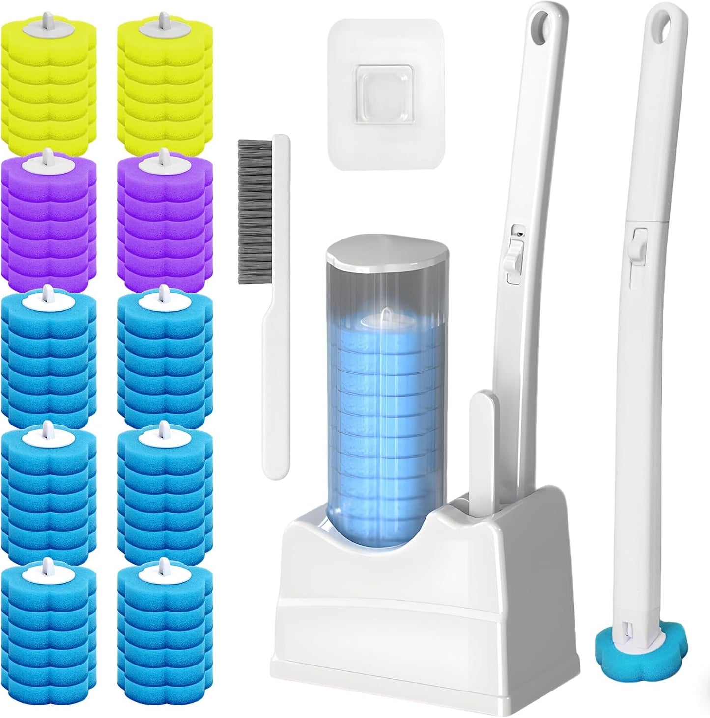 2 Pack Disposable Toilet Brush and Holder Set, Disposable Toilet Cleaning System Extended Handle with 48 Toilet Wand Refills, Toilet Brush for Toilet Bowl Cleaners, Bathroom Cleaning, Bathtub