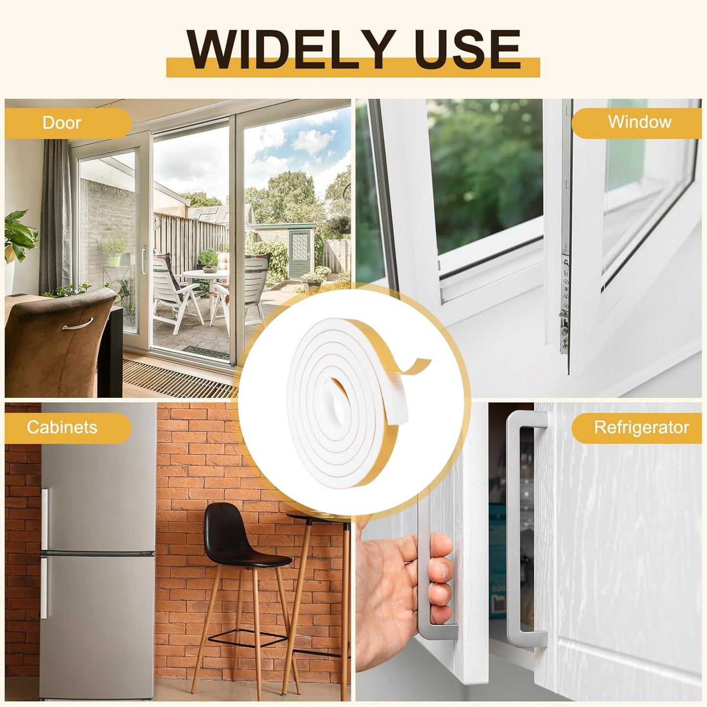 MECCANIXITY Weather Door Seal Strip Tape, Door Insulation Stripping Single Side Strong Self Adhesive Foam Tape Gap Filler for Door, Window, 1/4 Inch x 1/16 Inch x 32 Feet White 2 Pack