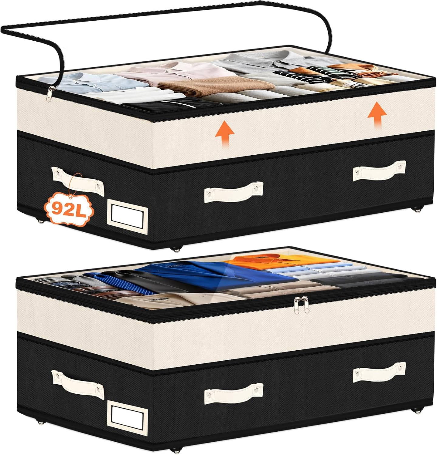 Dolicer 2 Pack Under Bed Storage with Wheels, 6in-10in Height Adjustable Underbed Storage Containers, 92L XXXL Under Bed Drawers Rolling Bin with Clear Lids for Dorm Shoes Clothes Organizers(Grey)