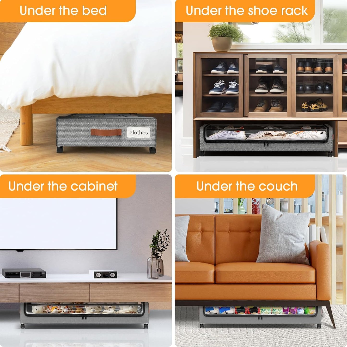 SpaceHacks Under Bed Storage with Wheels 2Pack Storage Containers with Clear Window&Label Under Bed Drawers Rolling Under Bed Storage for Clothes,Shoes, Blankets (30.71 x 16.93 x 6.69 in, Dark Grey)