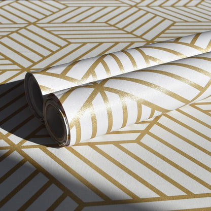 MelunMer Geometric Peel and Stick Wallpaper Gold 118In L 17.7In W Self Adhesive Removable Wallpaper for Bedroom/Bathroom Waterproof Modern Contact Paper for Cabinets Gold Contact Paper Shelf Liner
