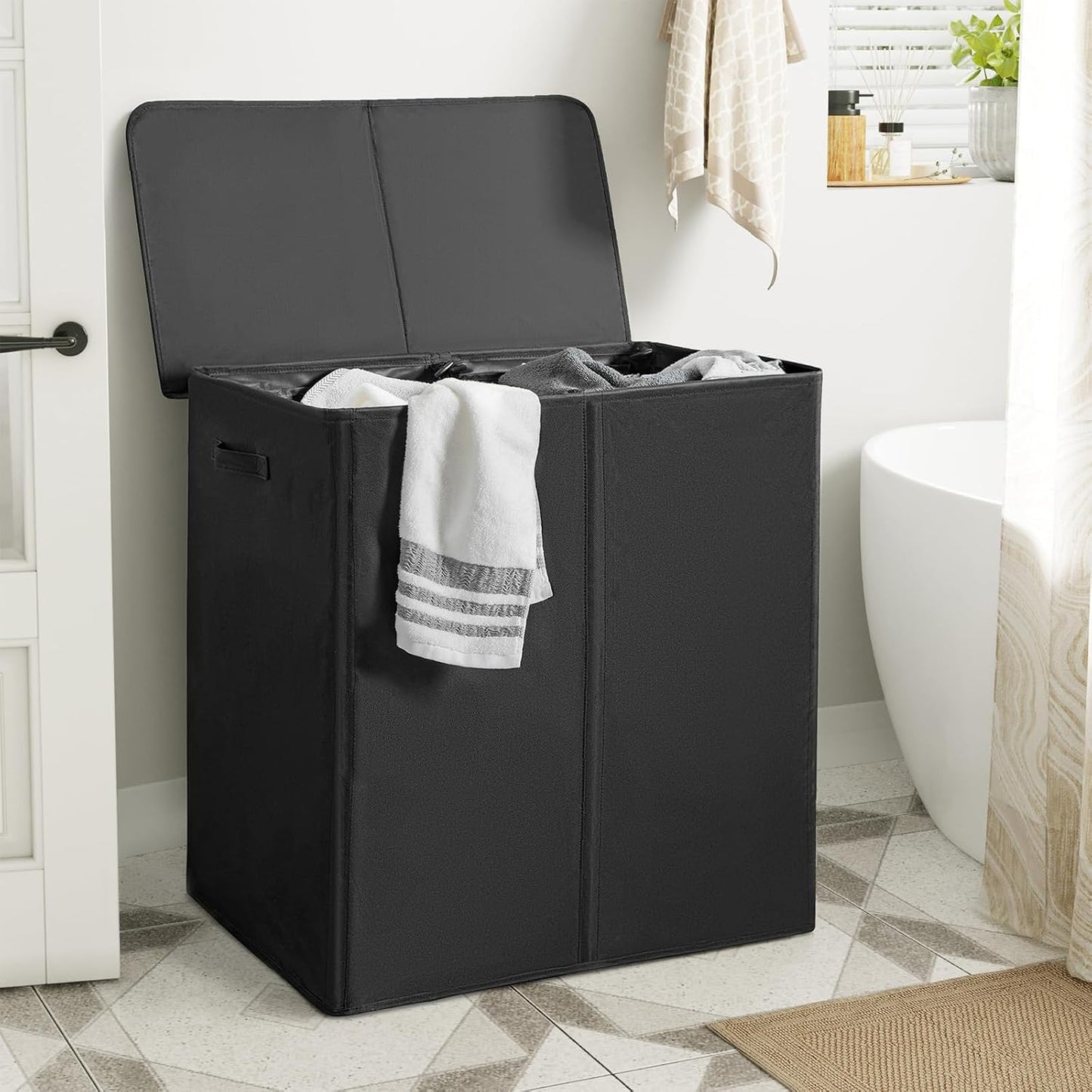 WOWLIVE 180L Laundry Hamper with Lid 3 Section,Large Laundry Basket with Removable Bags and Handles,Collapsible Dirty Clothes Hampers for Laundry,Laundry Basket Organizer for Laundry Room,Dorm,Beige