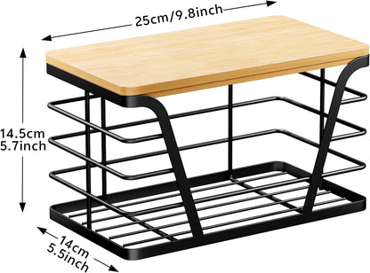 TIDIIABODE 2 Pack Stackable Storage Laundry Kitchen Organizers, Wall Mount Trash Bag Holder with Bamboo Top and Garbage Bag Dispenser No Drill