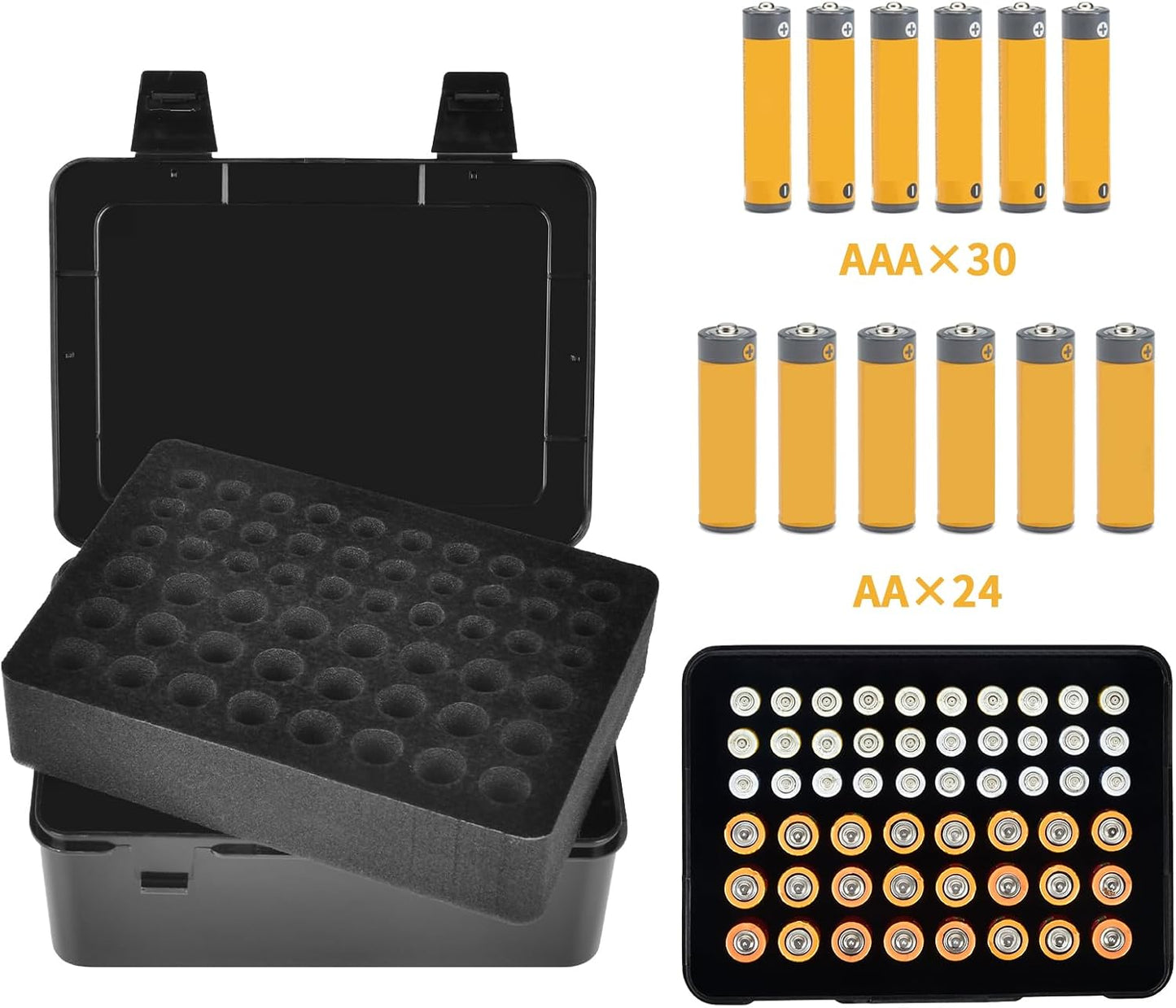 Battery Organizer Storage Box, Garage Case Holder for 24* AA, 30* AAA Batteries (Bag Not Include Batteries Pack) (white)