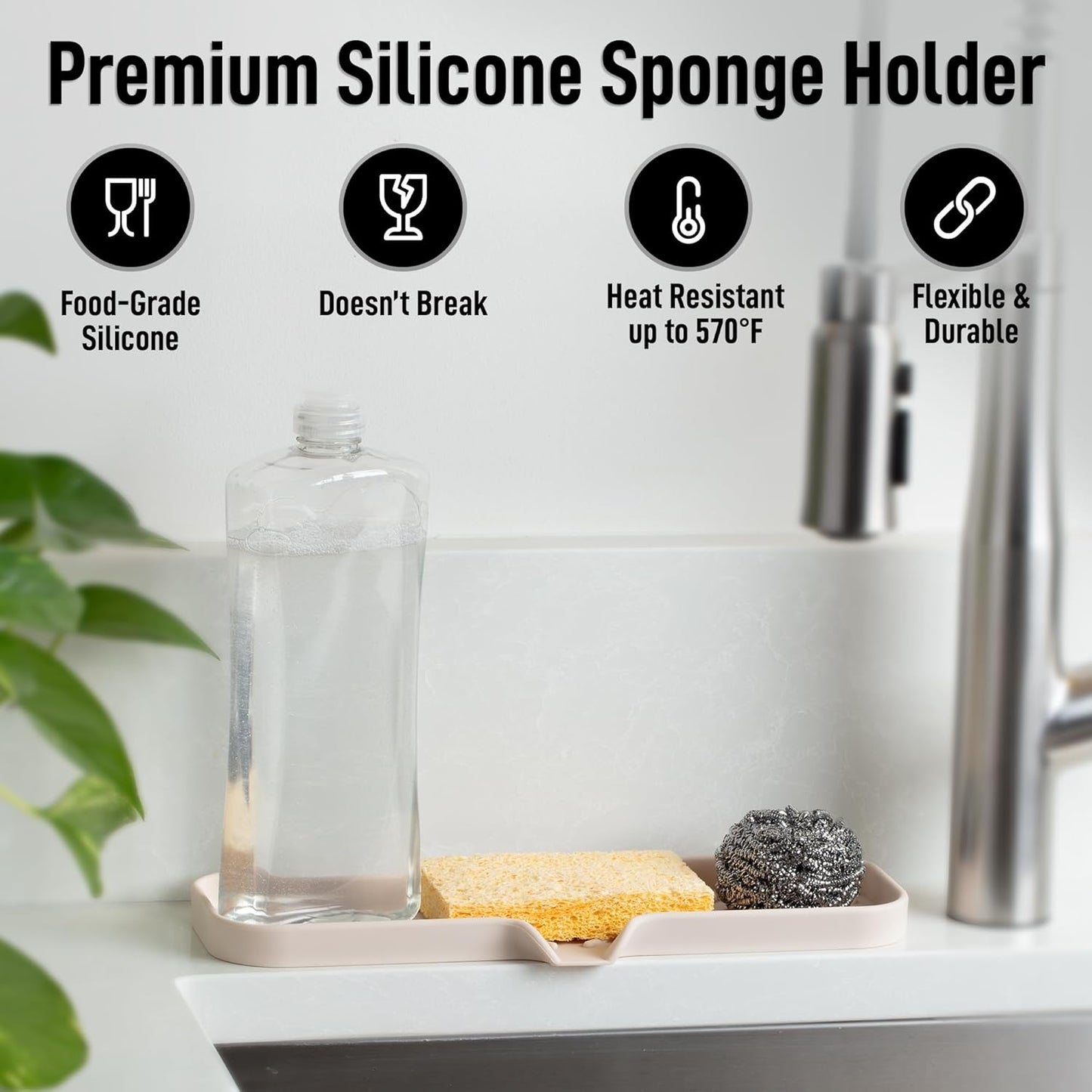 Zulay Kitchen (9x3.5in) Sponge Holder for Kitchen Sink - Flexible Heavy-Duty Multipurpose Sink Caddy - Counter Organizer for Kitchen, Bathroom, Makeup, Trinkets & More! (Grey)