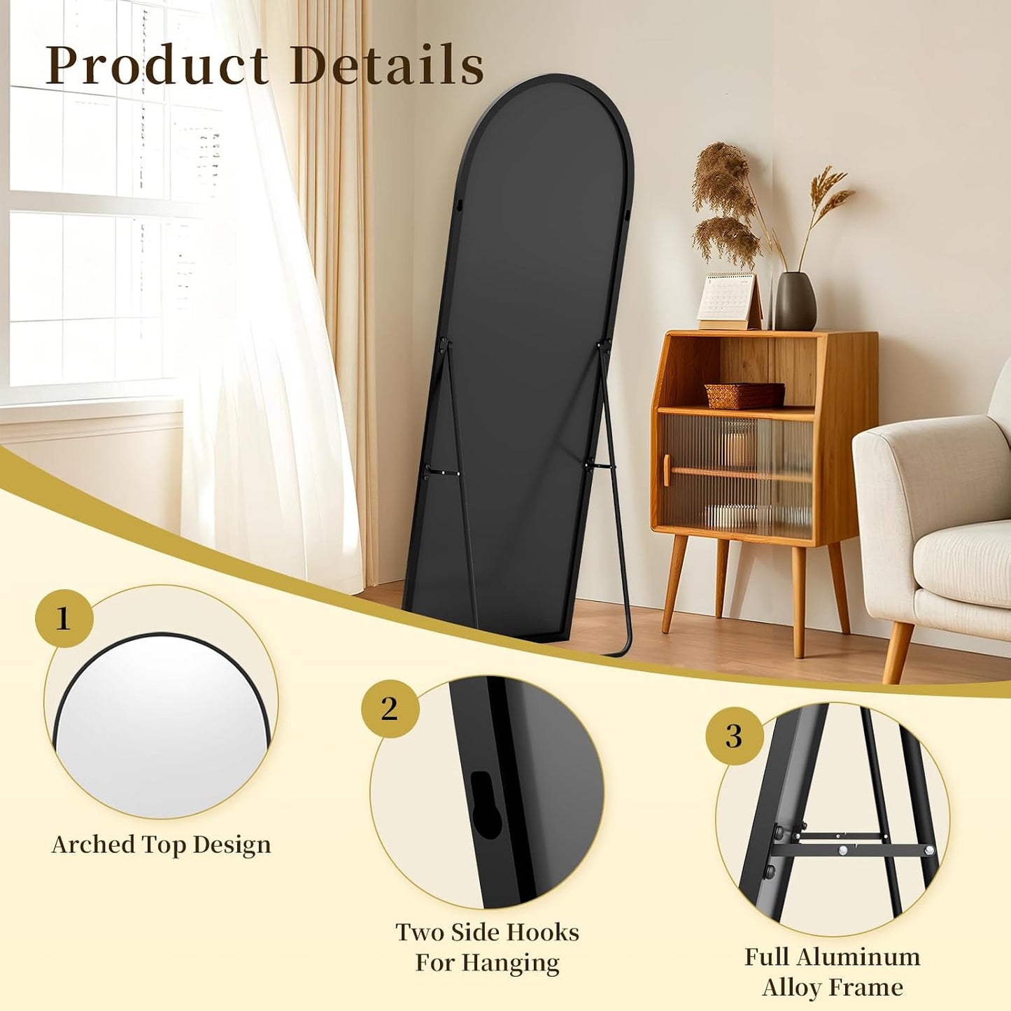 59"x16" Floor Mirror Full Length, Arched Full Length Mirror with Stand, Full Body Mirrors for Bedroom Living Room or Cloakroom Gold