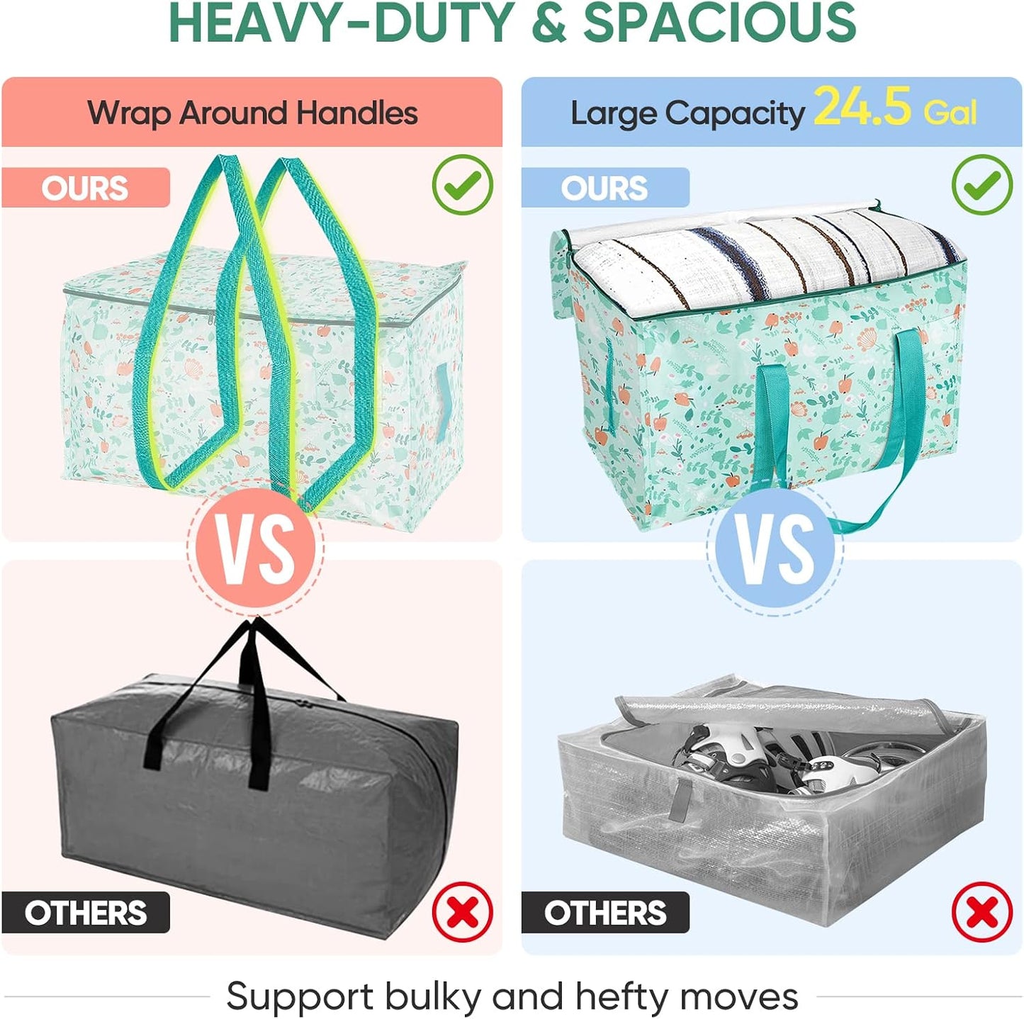 BALEINE 6-Pack Oversized Moving Bags with Reinforced Handles, Heavy-Duty Storage Tote for Clothes, Moving Supplies (Clear, 6-Pack)