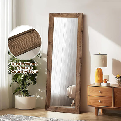 Solid Wood Full Length Mirror - 65"x22" Arched Floor Mirror, Free Standing & Wall Mounted - Elegant Design for Bedroom, Dressing Room, Hallway, Brown