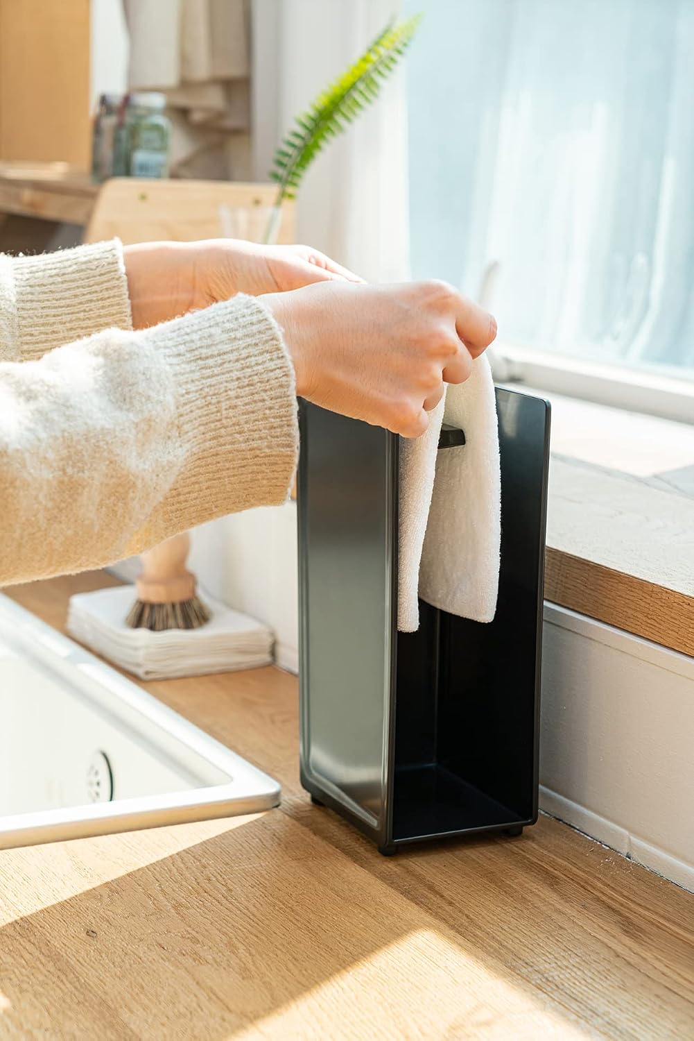 COELO Hidden Glove Drying Holder Rack (White) - Stand Organizer for Kitchen Sink Bathroom Towels Loofah Modern Countertop with 1 Complimentary Dishwashing Rubber Glove