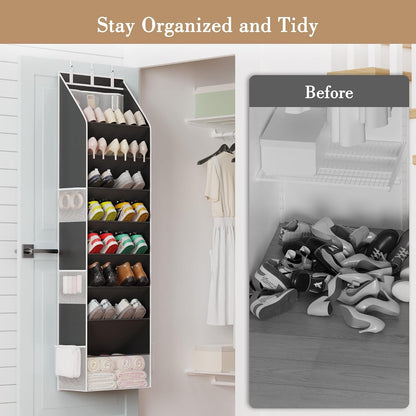 Criusia Shoe Organizer, Over the Door Shoe Organizer, Hanging Closet Shoe Storage with Large Deep Pockets, Fits 16–24 Pairs of Sneakers, Sandals, Boots, Gray