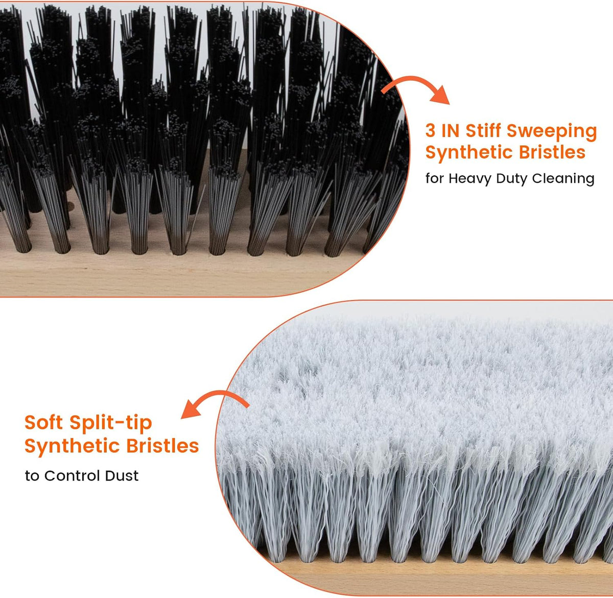 ALANNG 24” Push Brooms for Indoor and Outdoor, Heavy Duty Broom for Sweeping with 61” Wood Handle, Soft Bristle and Stiff Bristle Broom Set for Shop, Garage (2 Pieces)