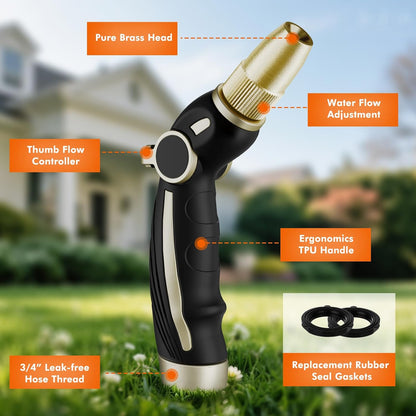 RESTMO Garden Hose Nozzle, Heavy Duty Water Hose Sprayer Nozzle for Outdoor | Metal Hose Nozzle, Brass Head, Adjustable Thumb Control, 4 Spray Patterns, Leak-proof, Ideal for Lawn & Plant & Car, Black
