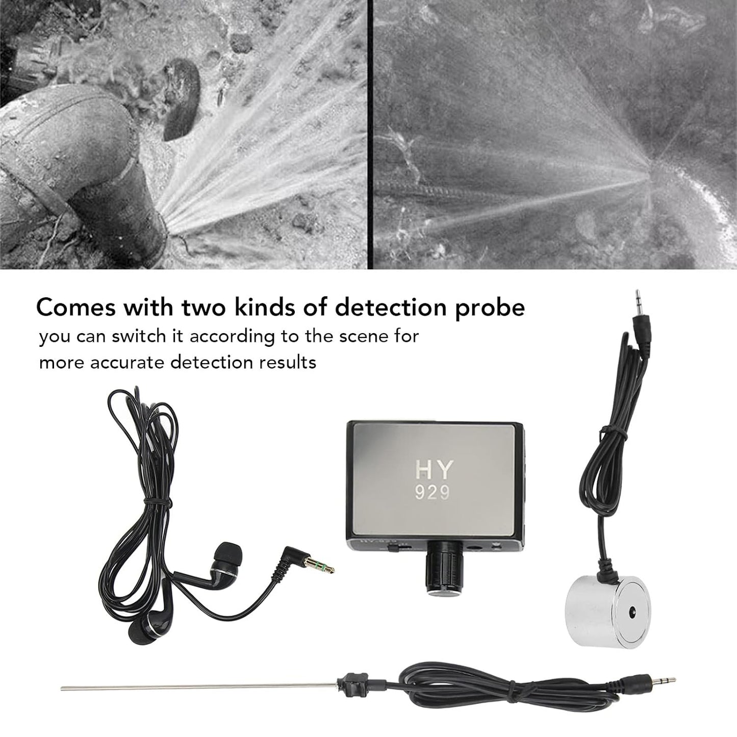 Water Leakage Detection, Underground Water Pipe Leak Detector Monitor with Dual Probe and Headphone Sound Adjustable Intensifier for Construction Site Pipeline Detection (US Plug)