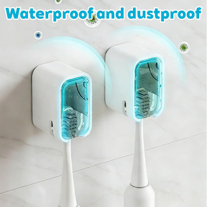 Bathroom Toothbrush Holder 2-Pack, Wall-Mounted with Cover, Single Toothbrush Storage Organizer, Suitable for Home and Travel (Gray)