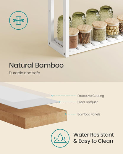 SONGMICS Bamboo Rolling Cart, 3-Tier Utility Cart on Wheels, Slim Narrow Storage Shelf, Bamboo Shelves, Space-Saving, Multifunctional, for Bathroom, Kitchen, White and Natural UBCB083N02