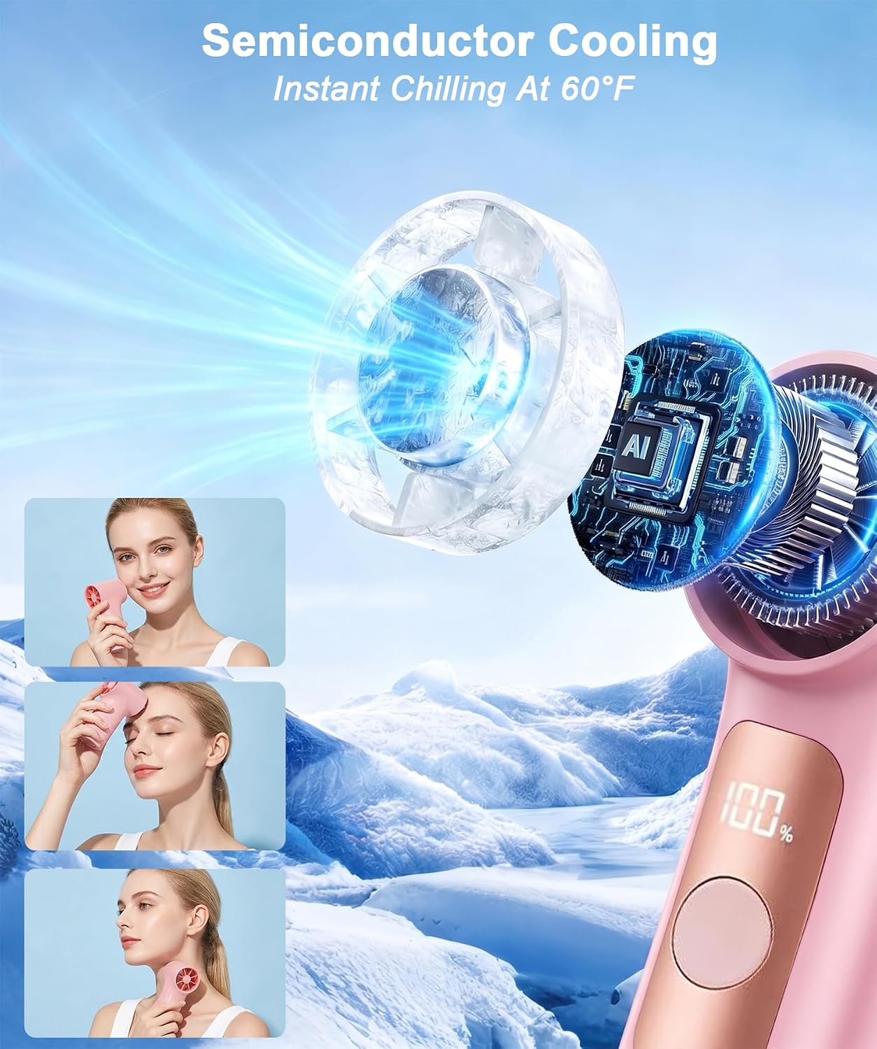 Portable Handheld Mini Fan with Ice Cooling Plate, Personal Clip On Turbo Fan Rechargeable, 18000 RPM 6 Speeds, 360° Detachable Clip, Pocket AC Fans Blow Cold Air for Beach Car Stroller Travel Makeup