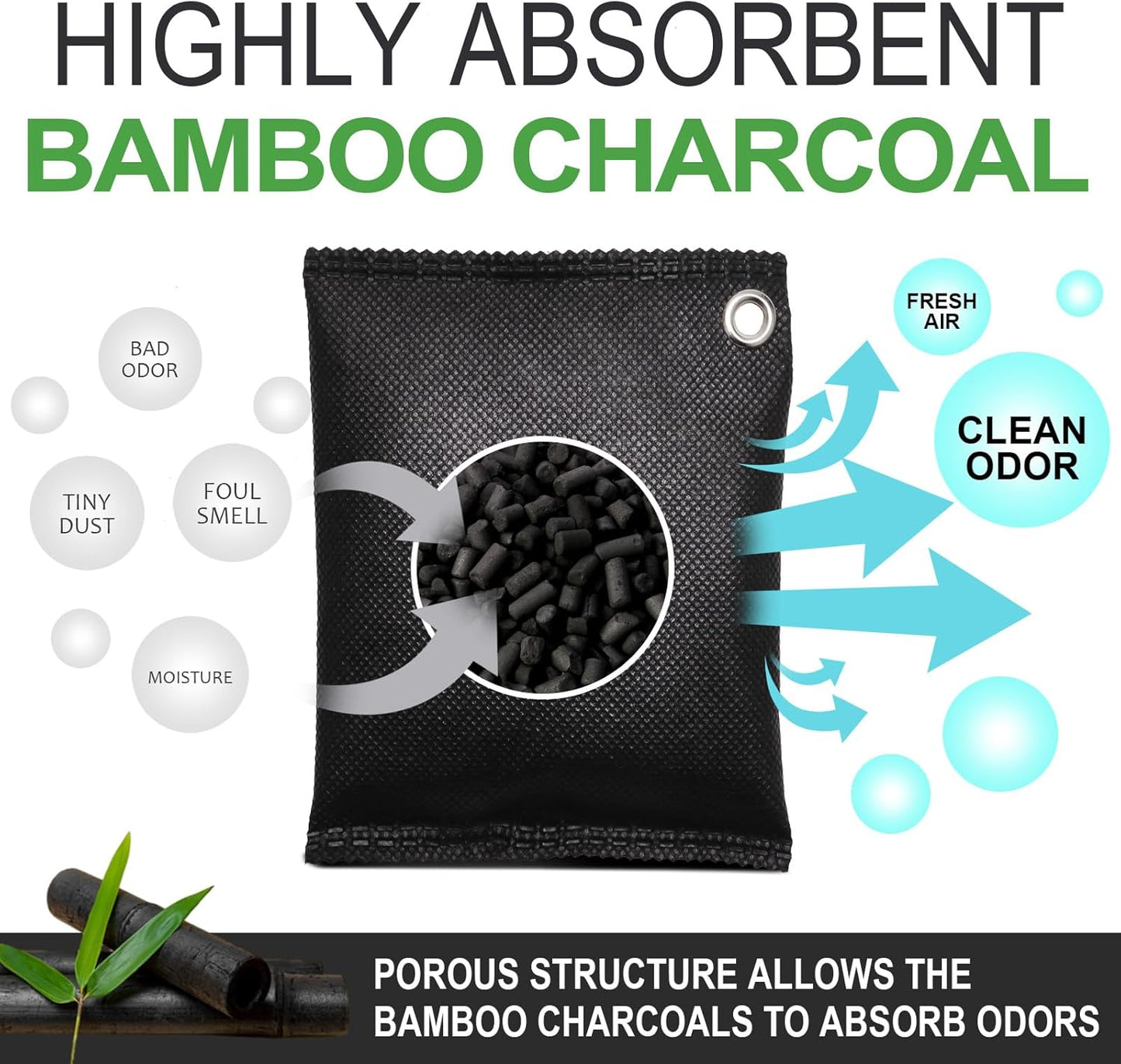 Activated charcoal deodorizer (11 x 100g), bamboo charcoal air purification bags, suitable for dehumidifying, home, refrigerator, shoes, pets, wardrobe, car air freshener deodorant bags.
