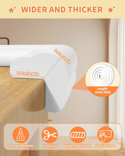 16.4FT L-Shape Baby Corner Protector Guards, Pre-Taped, 0.47''Thick | Edge Safety Bumpers for Furniture & Sharp Table Corners, with 10 Corners, Waterproof Soft Foam Adhesive Guard Cushion, White