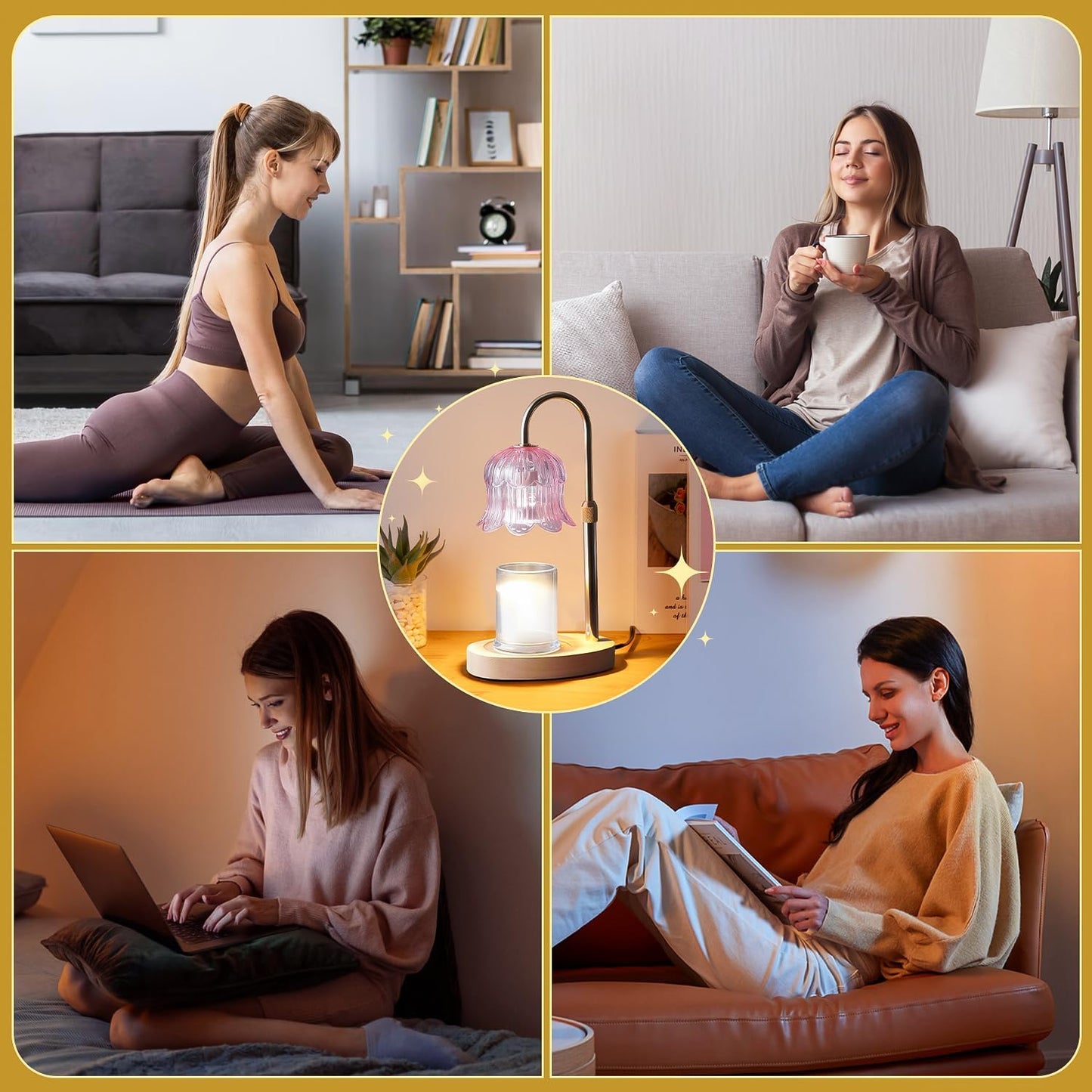 CRMILL Candle Warmer Lamp Electric Timer - Candles Warming Light Height Adjustable Dimmable Warmers Flower Lamps No Flame Heat Warm Melt Wax Jar Modern Home Decor Table Lights for Home Living Bedroom