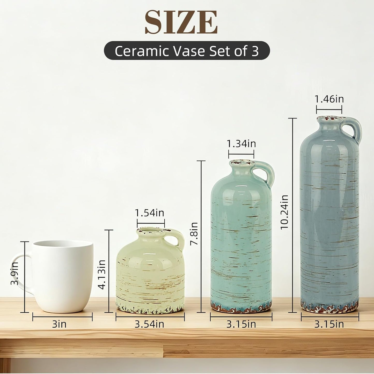 TBWIND Ceramic Vases Set of 3, Neutral Pottery Rustic Farmhouse Flower Vase | Small Decorative Flower Vases Modern Home Decor for Table Mantel Entryway Bookshelf Living Room Kitchen Bedroom