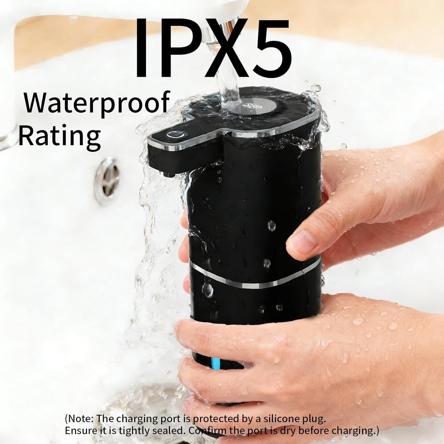 Automatic Foaming Soap Dispenser, Touchless Rechargeable Hand Soap Dispenser, 4 Adjustable Levels, 1200mAh Battery, Large Display, for Kitchen & Bathroom (Black, Foaming)