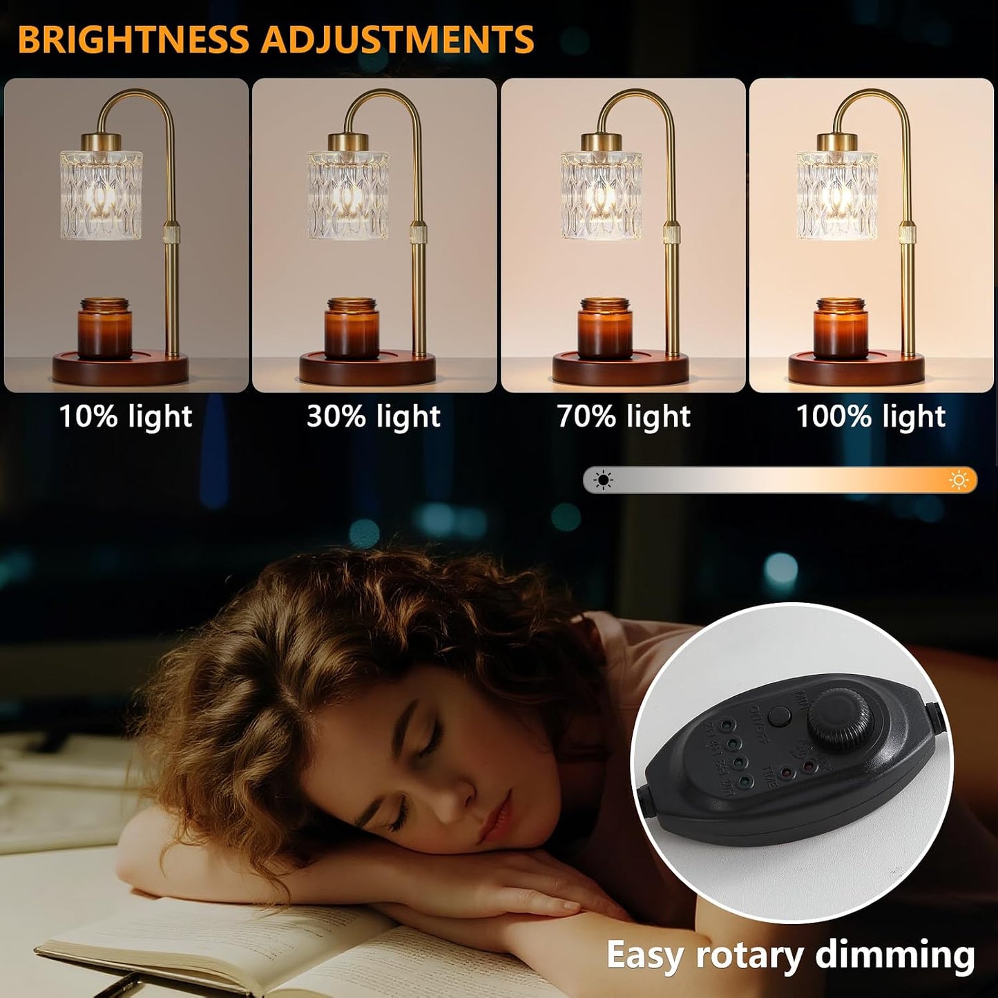 MEIXISUE Candle Warmer Lamp with Timer and Dimmer,Electric Gold Light Gifts for Women Melt Wax Warmer Lamp with 2 Bulbs for Candle Jars House Warming New Home Decor Bedroom