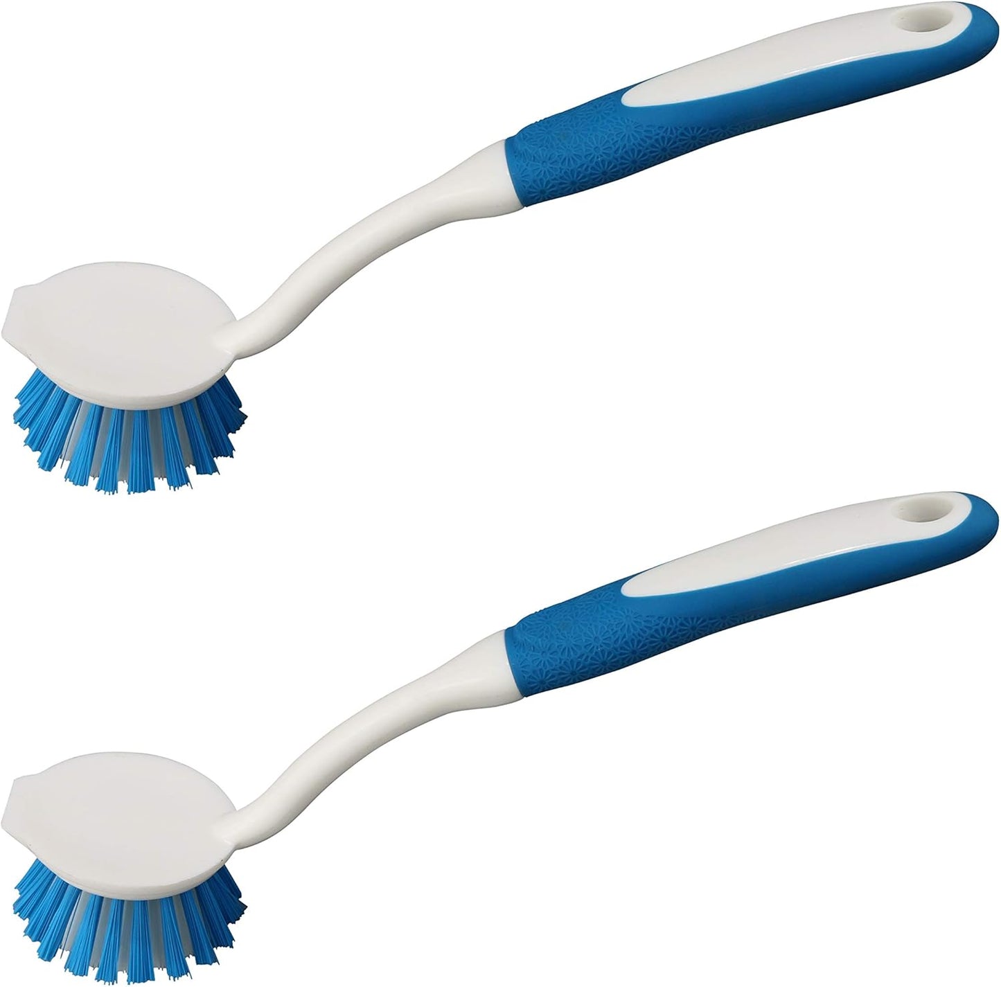 2-Pack Kitchen Round Scrub Brush for Cleaning Dishes Pots Pan Sink and Bathroom with Comfortable Long Handle