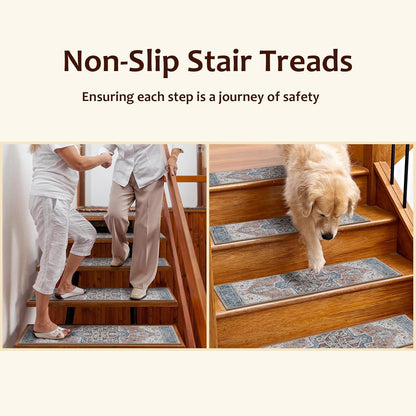 OJIA Stair Treads Non Slip for Wooden Steps Indoor 15PCS Carpet Stair Treads, Rubber Backing Stair Carpet Treads, Residue Free 8"x30" Staircase Step Treads Edging Stair Rugs for Kids & Pets, Gray