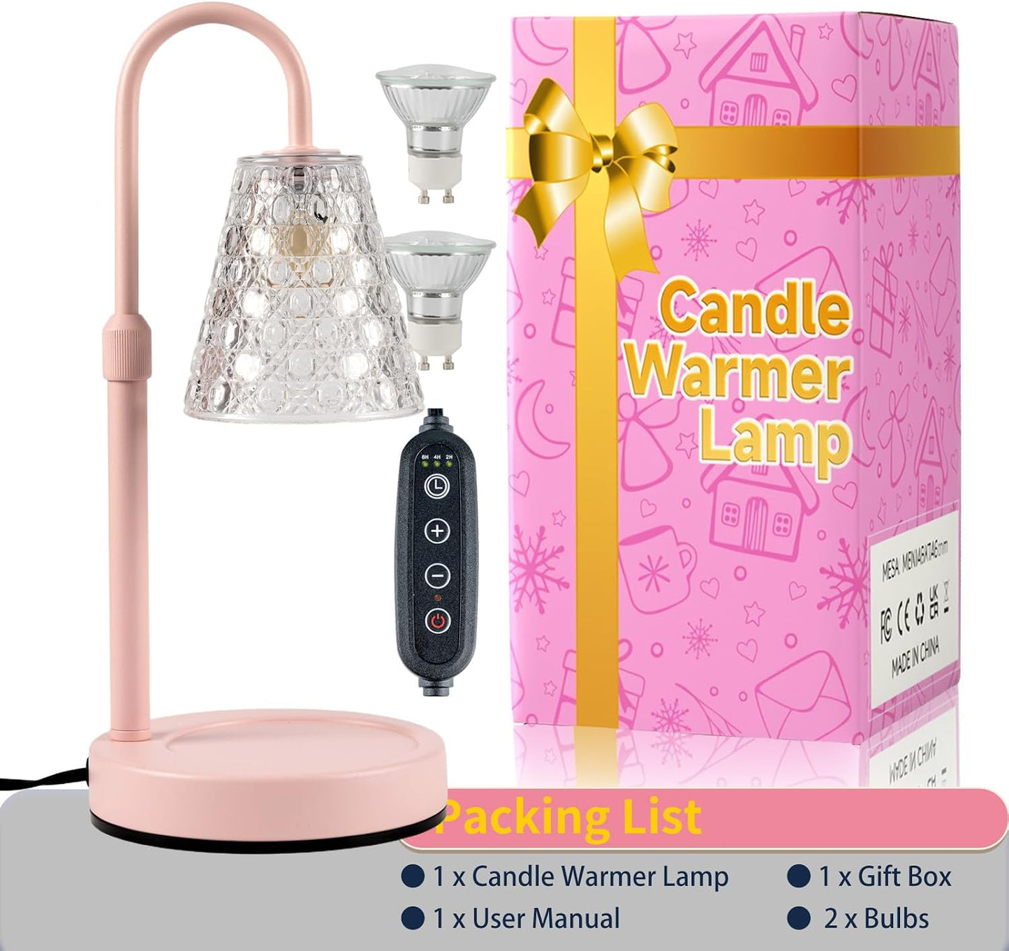 Candle Warmer Lamp with Timer Dimmable, Birthday Gifts for Women Mom, House Warming Gifts New Home Decor, Wax Melt Warmer for Jar Candles with 2 Bulbs, Black