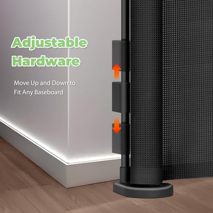 Reinforced 60" Wide Retractable Baby Gates with Upgraded Rods - Bottom Anti-Escape, 5 ft Mesh Baby Gate Retractable Dog Gate Indoor Pet Gate Retractable Stair Gate Outdoor Retractable Gate, Black