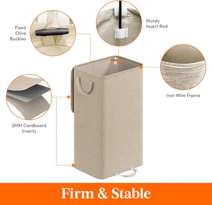 Lifewit Double Laundry Hamper with Lid and Removable Laundry Bags, Large Collapsible 2 Dividers Dirty Clothes Basket with Handles for Bedroom Laundry Room Closet Bathroom College, 136L Beige