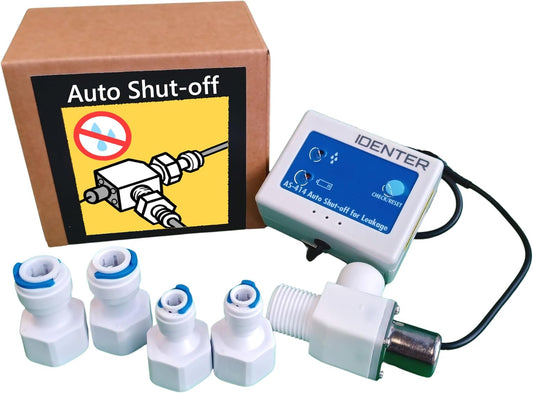 Water Leak Detector with Auto Shut Off Valve for Sink Laundry Basement | Sensor Alarm, Low Power Protection, 3/8 and 1/4 OD Fittings, Water Filter and Softener Use