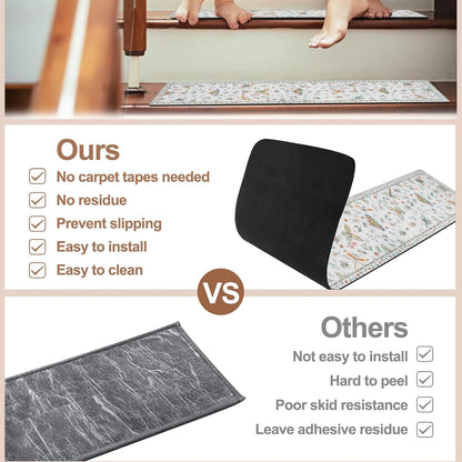 OJIA Insect Print Stair Treads Non Slip Stair Runners for Wooden Steps Indoor, 15PCS 8"x30" Rubber Backing Carpet Treads for Wood Stairs Staircase Step Treads for Kids & Dogs, Stair Covers, Black