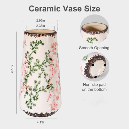 White Ceramic Vase, GUKJOB Small Cute Flower Vase for Pampas Grass, Home, Living Room, Dining Table, Farmhouse, Office Decor, Bedroom, Table, and Kitchen Shelf (White- 2PCS)