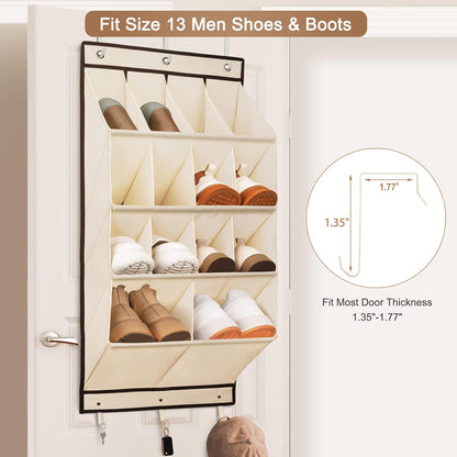 FENTEC 1 Pack Over-the-Door-Shoe-Organizers,Hanging Organizers with Large Pocket Shoe Holder Hanging Shoe Rack for Closet Shoe Organizer for Wall, Over Door Organizer with 15 Pockets Gray