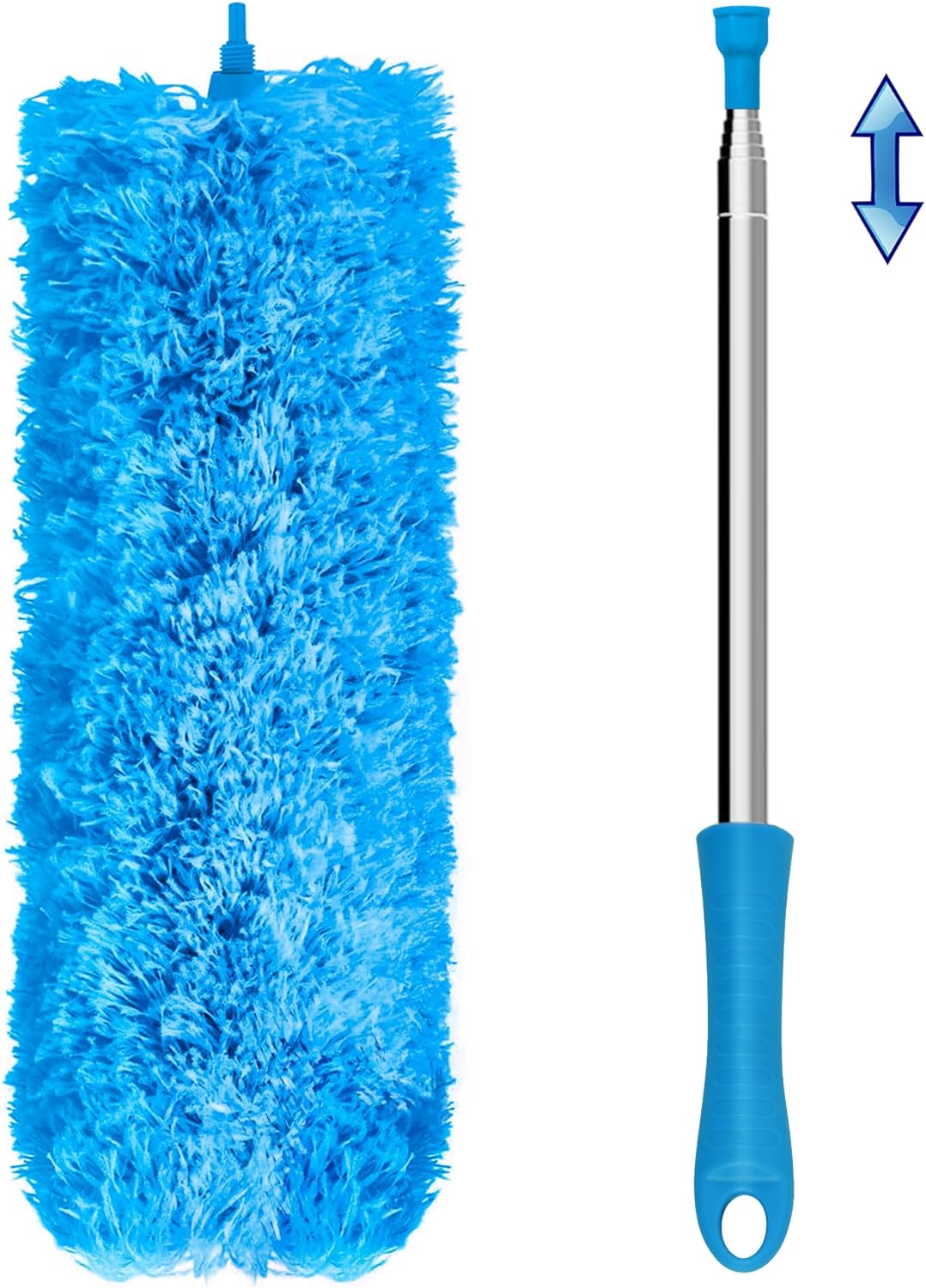 JEHONN Duster with Extension Pole 100 inches for Cleaning High Ceiling Fan, Extendable Long Handle Microfiber Feather Dust Remover, Telescoping Dusting Tool for AC Vent Cobweb House Exterior Interior