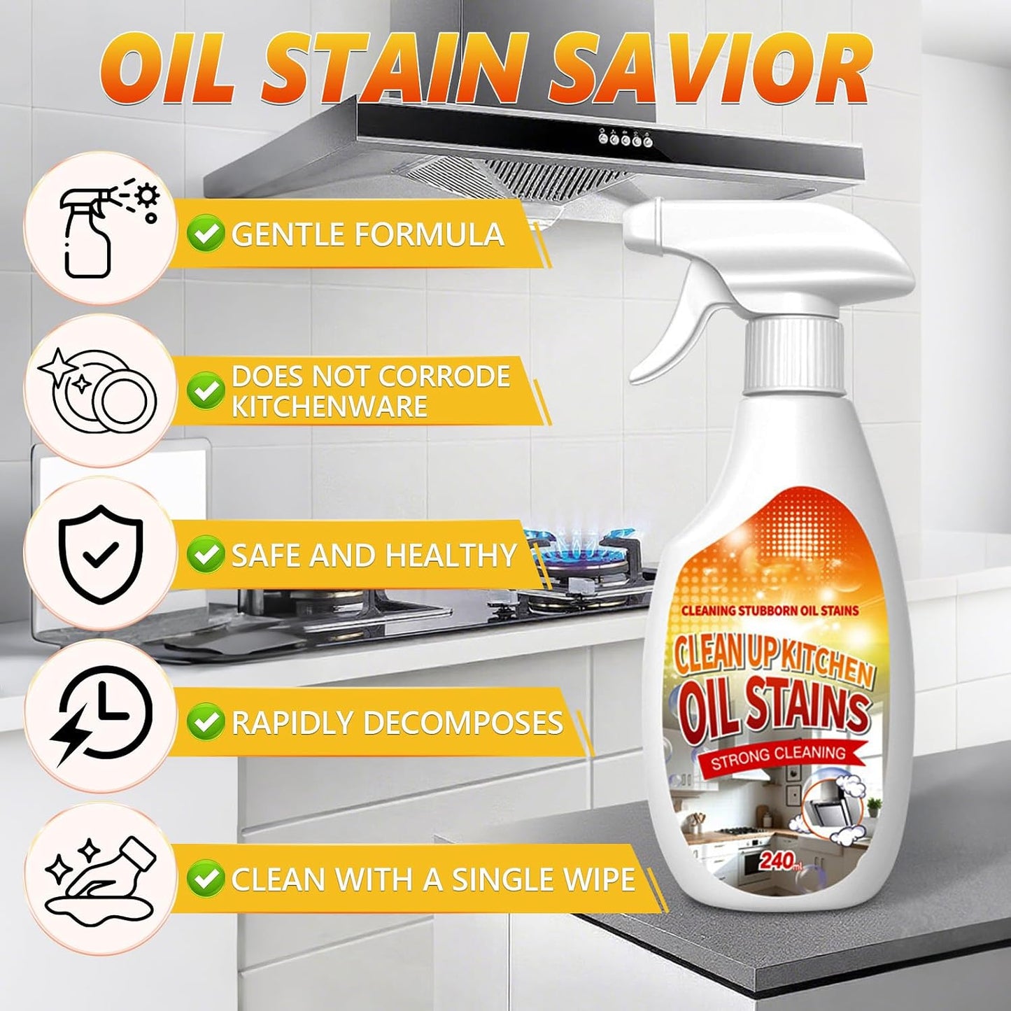 Heavy Duty Degreaserr, 2025 New Kitchen Cleaner, Multipurpose Oil Stain Remover, Strong Grill Cleaner for Restaurant, Multipurpose Cleaner Spray for Countertops, Ovens