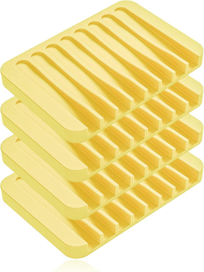 4-Pack Self Draining Soap Dish for Shower Bathroom Waterfall Silicone Soap Saver Tray Sponge Holder for Kitchen Sink Non-Slip Easy Clean (Black and White)