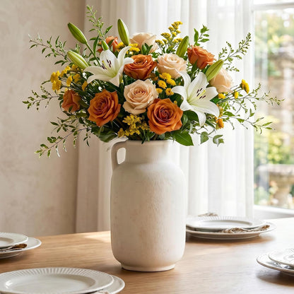CUCUMI Ceramic Vase Set of 5, Home Decor Farmhouse Décor Handmade Pottery Vases for Pampas Grass, Dried Fresh Flowers, Table, Living Room, Kitchen, Shelf, Entryway Mantel Neutral Tones