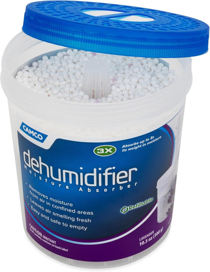 Camco Dehumidifier Moisture Absorber - Absorbs Up to 3x Its Weight in Water, Reduces Moisture and Humidity in Offices, Closets, Bathrooms, Kitchens, Boats, RVs and More – Refillable (44280)