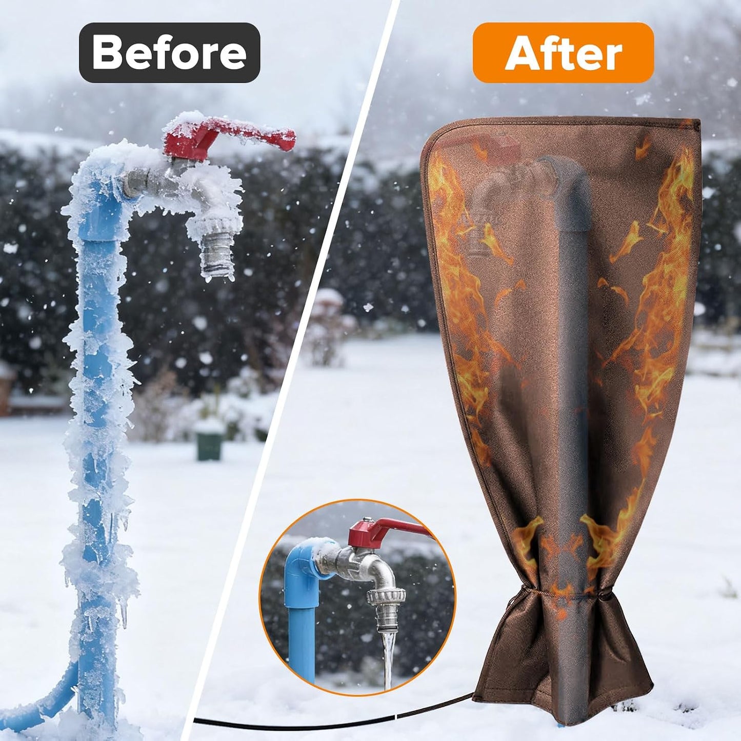 Heated Outdoor Faucet Covers for Winter Freeze Protection, 25.6" x 13.8" Outdoor Faucet Heating Cover, Reusable Waterproof Spigot Cover Winter Insulated Long Faucets Sock for Outside Faucet Hydrant