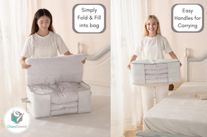 Comforter Storage Bag - Folding Organizer bag for King/Queen Comforters, Pillows, Blankets, Bedding/Quilt, Blanket, Duvet, Large Collapsible Organizers, 24"x14"x11" (Beige, 1-Pack)