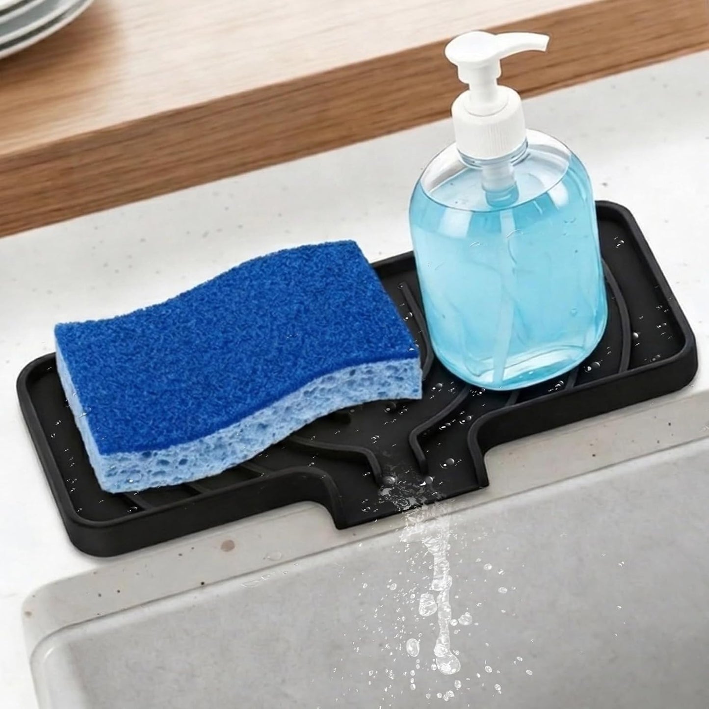 GUUKIN Sponge Holder for Kitchen Sink, Sink Caddy and Soap Tray | 10x4 inch Kitchen Sink Organizer | Compatible with Scrub Daddy, Kitchen Sink Accessories (Grey)