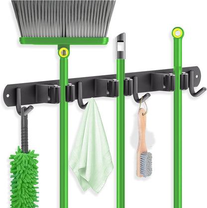 ZONGOOL 2 Pack Broom Holder Wall Mount, 4 Racks and 5 Hooks Mop Hanger Wall Mount Broom Organizer Stainless Steel Heavy Duty Garage Tool Racks for Home Kitchen Garden Laundry (Black)