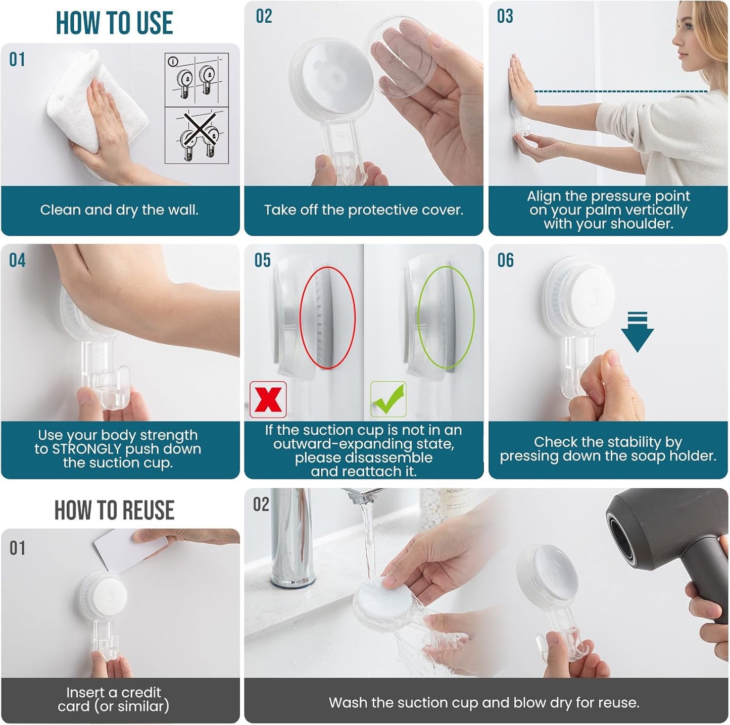 TAILI Suction Cup Razor Holder in Shower 2 Pack, Towel, Loofah, Shaver Holder for Bathroom Wall, Powerful Suction Cup Shower Hooks, Easy to Install and Reuse, White