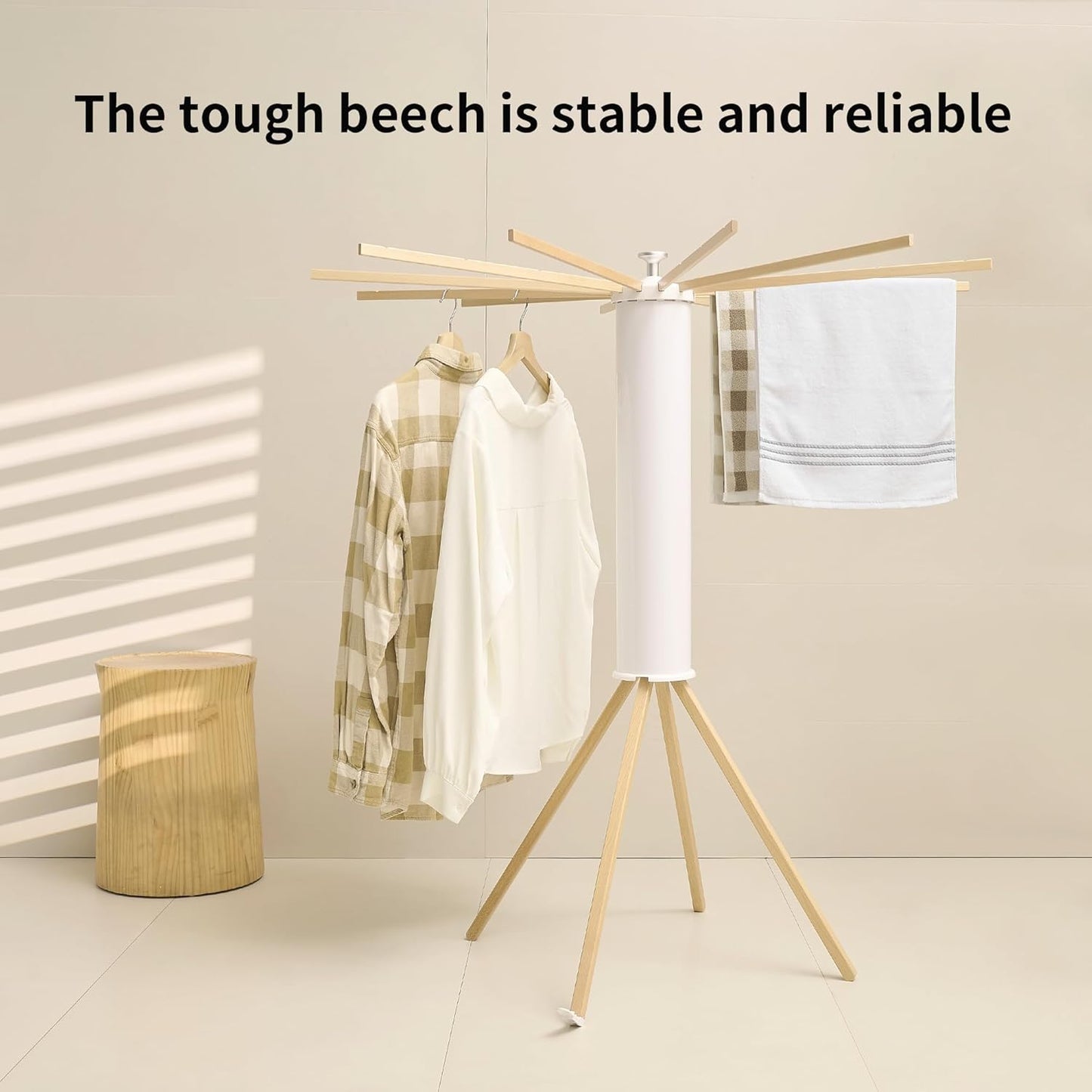 JOOM Tripod Clothes Drying Rack, Garment Rack Portable and Foldable Space Saving Laundry Drying Rack - Drying Rack Clothing Floor Folding Balcony Bedroom Household Wooden