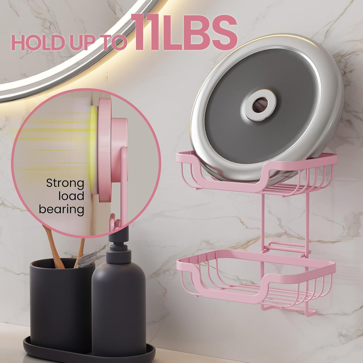 TAILI Soap Holder for Shower – Suction Cup Bar Soap Dish with Hooks, Rustproof Stainless Steel, Self-Draining Sponge Holder with Razor Holder for Bathroom & Kitchen, Black