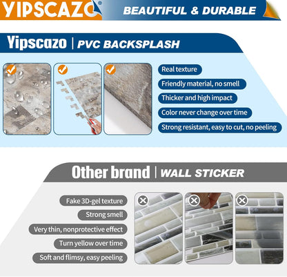 Yipscazo 2026 New Upgrade 11.34" X 11.57" Peel and Stick Backsplash, Stick on Backsplash Tiles for Kitchen, Bathroom, Fireplace (10 Sheets, Beige Rocks + Rose Gold)