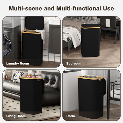 160L Laundry Hamper with Lid, 3 Section Laundry Basket with 3 Removable Bag | Clothes Hampers for Laundry with Bamboo Frame Handle, Large Dirty Clothes Hamper for Laundry Room, Bathroom, Bedroom, Black